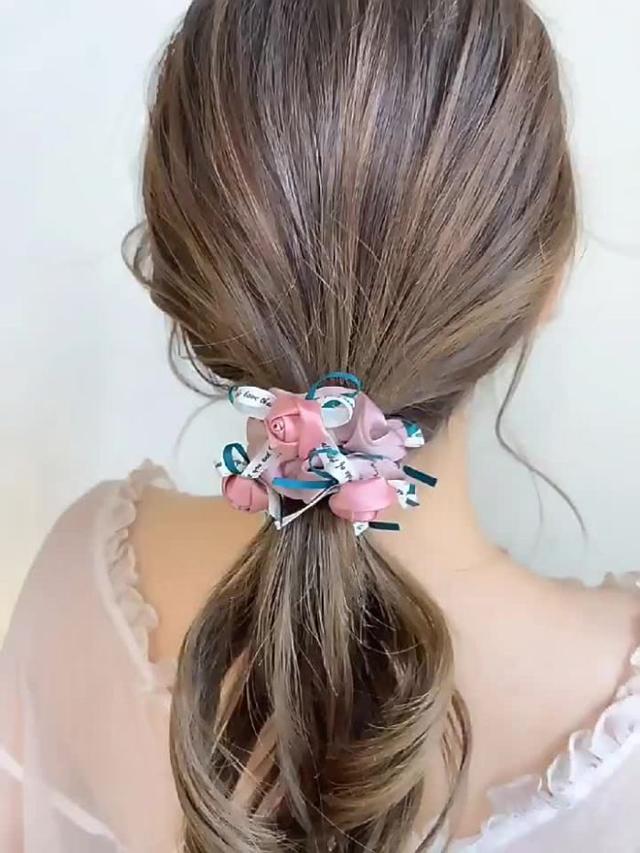 New Handmade Fabric Rose Hair Tie, Scrunchie, Elastic Hair Band, Bow Hair Accessory for Women