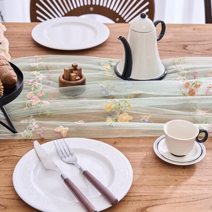 10Ft Floral Garden Tulle Table Runner for Spring, Perfect for Decorating Your Dining Table During Holidays, Weddings, Baby Showers, And Birthdays