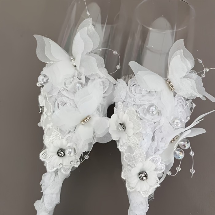 Romantic Wedding Wine Glass, Handcrafted Butterfly Decor High-End Feel, Super Stunning Bridal Wine Cup, Suitable for Weddings, Engagements, Home Decor