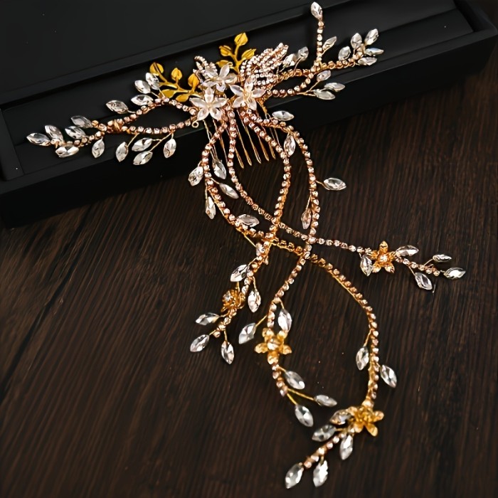 Trendy Hair Comb Hairpin for Women Prom Flower Leaf Long claw chain Hair Comb Bridal Wedding Hair Accessories Jewelry Pin Hair Comb Gift