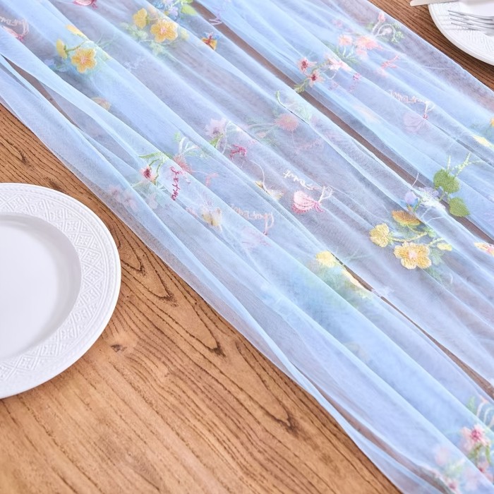 10Ft Floral Garden Tulle Table Runner for Spring, Perfect for Decorating Your Dining Table During Holidays, Weddings, Baby Showers, And Birthdays