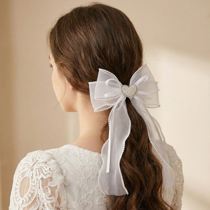 1pc Single Elegant White Bow Hair Clip for Women - Color Bow Suitable for Banquet, Wedding, Party Headpiece, Braids & Ponytails, Hair for, Prom, Special Occasions - Middle Eastern Series Hair Decoration