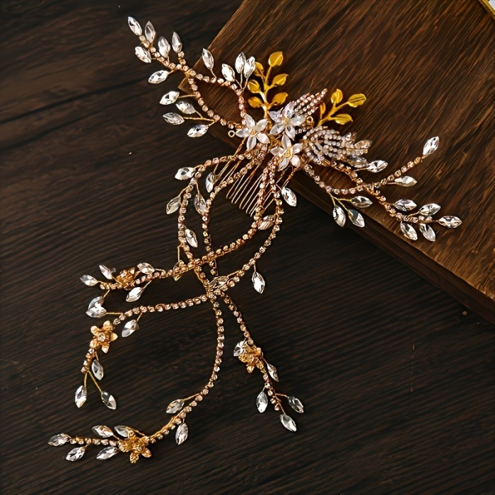 Trendy Hair Comb Hairpin for Women Prom Flower Leaf Long claw chain Hair Comb Bridal Wedding Hair Accessories Jewelry Pin Hair Comb Gift