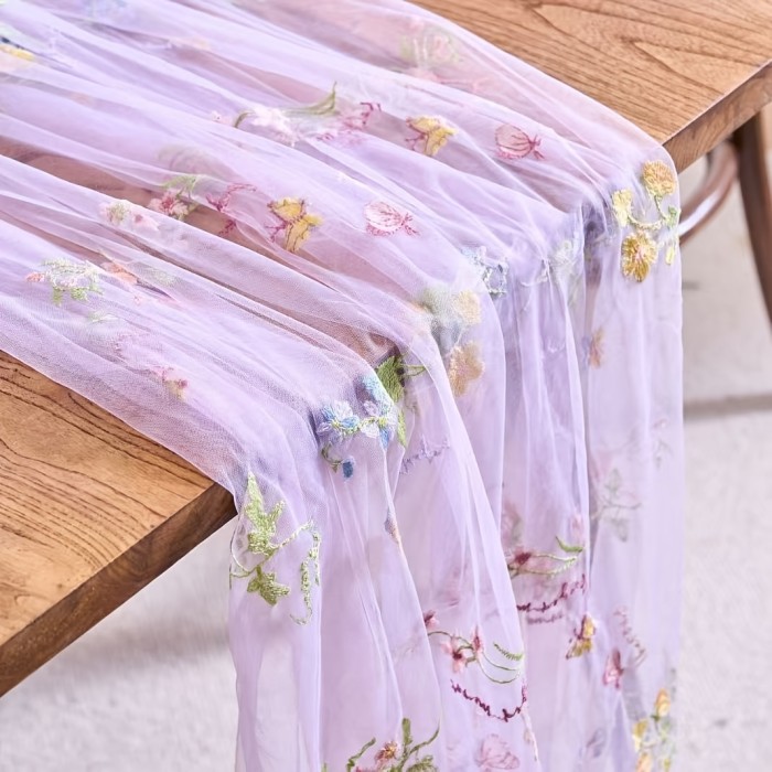10Ft Floral Garden Tulle Table Runner for Spring, Perfect for Decorating Your Dining Table During Holidays, Weddings, Baby Showers, And Birthdays