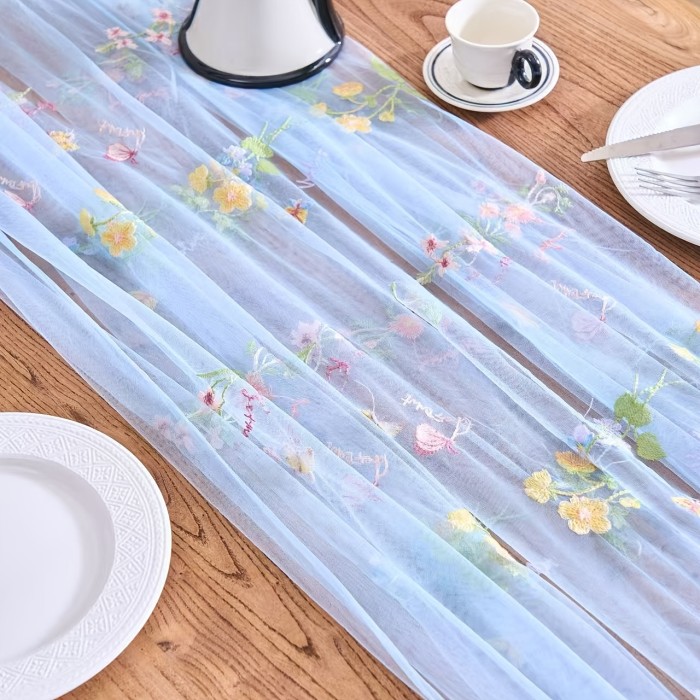10Ft Floral Garden Tulle Table Runner for Spring, Perfect for Decorating Your Dining Table During Holidays, Weddings, Baby Showers, And Birthdays