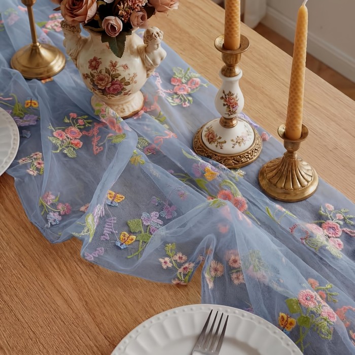 10Ft Floral Garden Tulle Table Runner for Spring, Perfect for Decorating Your Dining Table During Holidays, Weddings, Baby Showers, And Birthdays