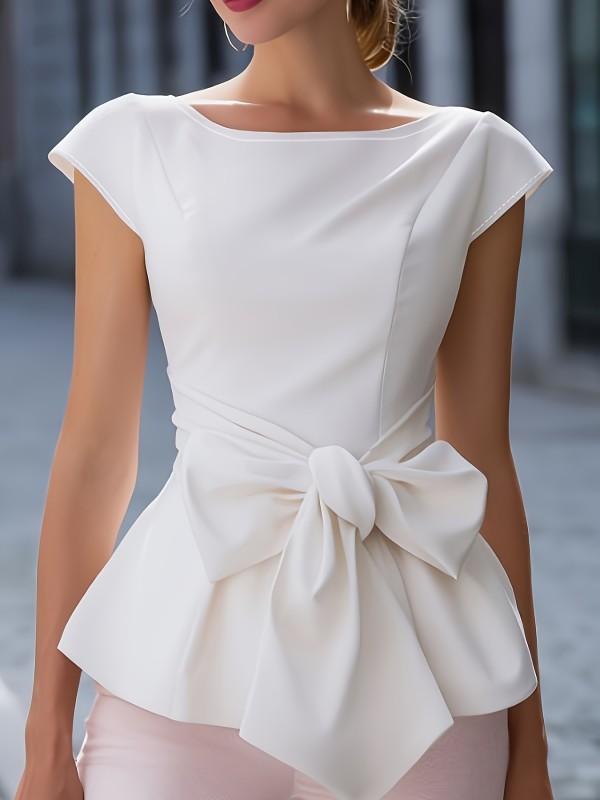 Women'S Solid Color Slim Fit Bowknot No-Button Top