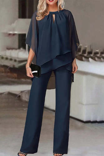 Casual Simplicity Solid Patchwork Asymmetrical O Neck Half Sleeve Two Pieces(4 Colors)