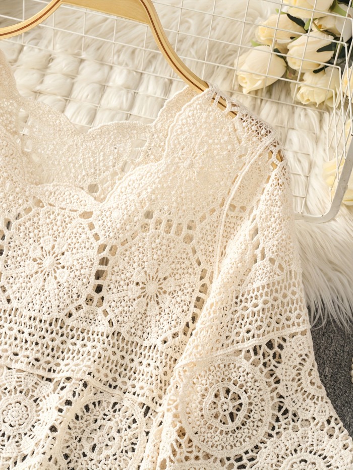 Crochet Hollow Pullover Blouse