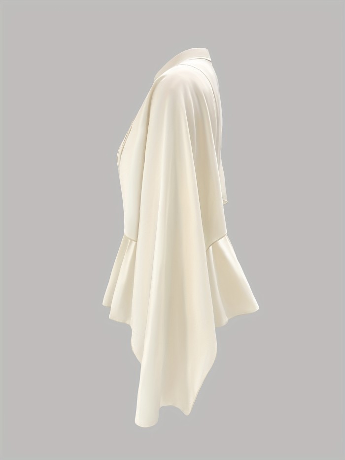 Solid Color Front Pleat Casual Shirt, Fashion High Neck Shirt, Women's Clothing