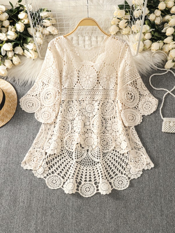 Crochet Hollow Pullover Blouse