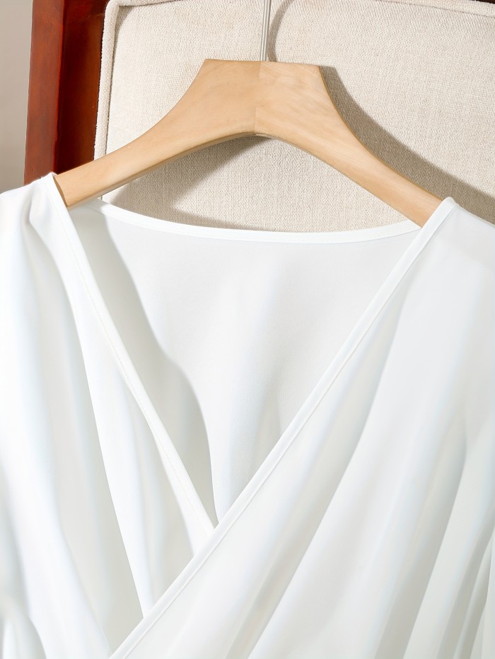 Women's Tie-Back Shirt Elegant French-Style Pleated Waist Design Tie-Back Shirt for Women - High-End V-Neck Top