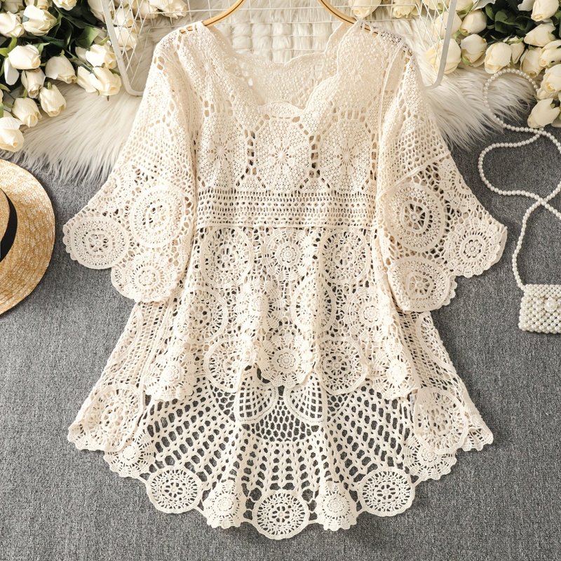 Crochet Hollow Pullover Blouse