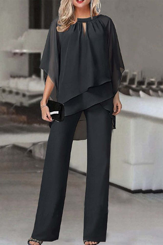Casual Simplicity Solid Patchwork Asymmetrical O Neck Half Sleeve Two Pieces(4 Colors)