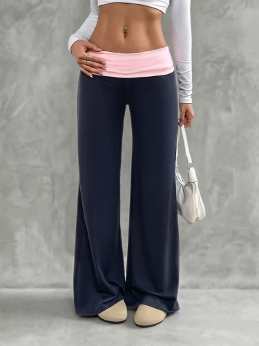 Split-Joint Pleated Contrast Color Wide Leg High Waisted Trousers Pants