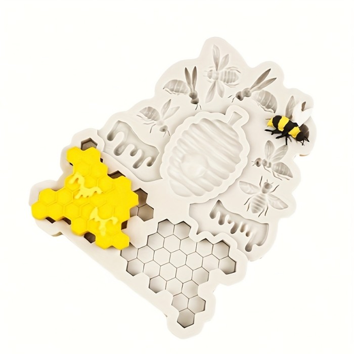 1pc Silicone Bee & Honeycomb Mold - Non-Stick, Food Grade for DIY Chocolates, Candies, Jellies, Ice Cubes, Snacks, Cupcake & Muffin Baking - PVC Free, with Queen Bee, Beehive Design