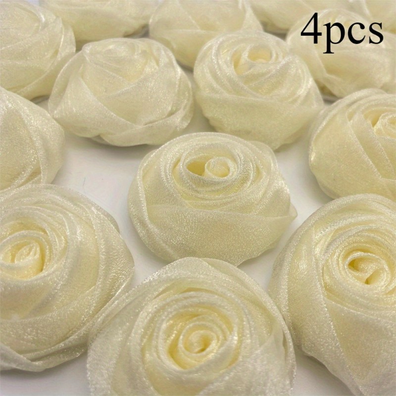 Set of 4 Gauze Roses, Each 1.97 inch Wide - Perfect for Projects, Versatile Organza Flowers Ideal for Hair Additions And Home Decor, Suitable for Occasions Like Christmas, Easter, Valentine'S Day, Mother'S Day, And Graduation Ceremonies