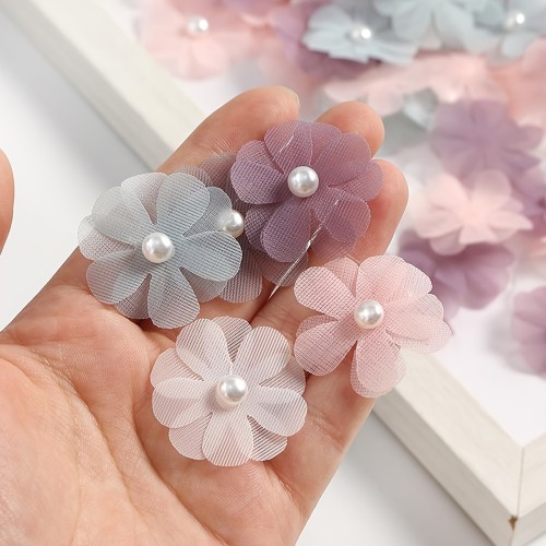 20\u002F40pcs 1.18 inch Pearl Chiffon Flowers Bulk Artificial Flowers Heads Embellishments for DIY Crafts, Sewing Clothing, Wedding Dress, Party Decor