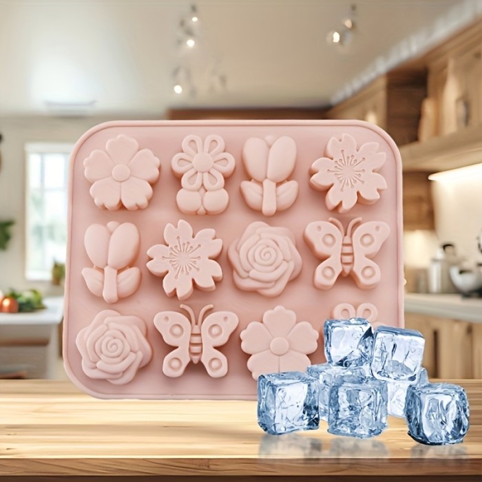 1\u002F2pcs Silicone Ice Cube Tray, Flower Pattern, Natural Series, Food-Grade Silicone, Easy Release, Essential for Summer Ice Cubes