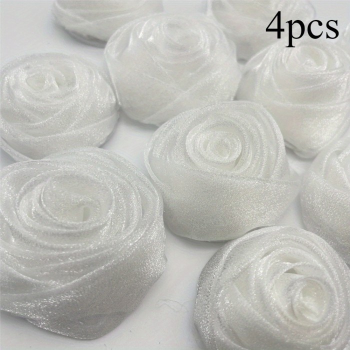 Set of 4 Gauze Roses, Each 1.97 inch Wide - Perfect for Projects, Versatile Organza Flowers Ideal for Hair Additions And Home Decor, Suitable for Occasions Like Christmas, Easter, Valentine'S Day, Mother'S Day, And Graduation Ceremonies