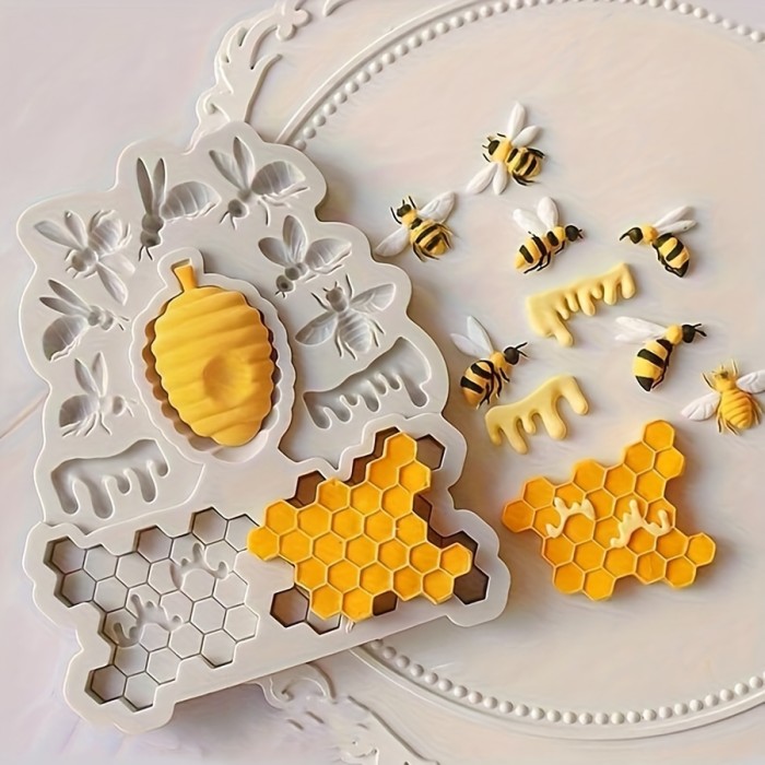1pc Silicone Bee & Honeycomb Mold - Non-Stick, Food Grade for DIY Chocolates, Candies, Jellies, Ice Cubes, Snacks, Cupcake & Muffin Baking - PVC Free, with Queen Bee, Beehive Design