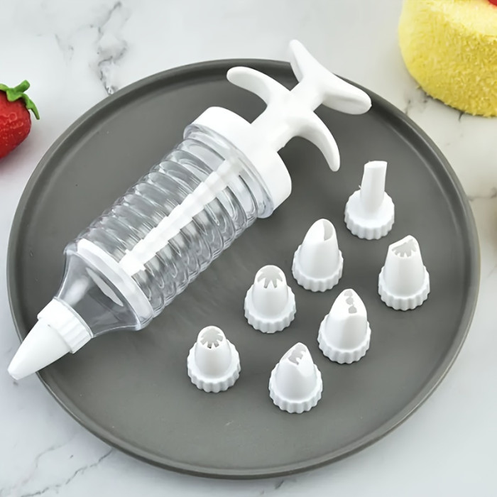 8pcs Plastic Piping Tool Set with 8 Nozzles - Heavy-Duty Cream Squeezer Kit, Suitable for Cake Decorating, Icing, and Piping Gel\u002FSoap - Compatible with Pastry Bags, Ideal for Home Bakers, Restaurants, and Dessert Decoration