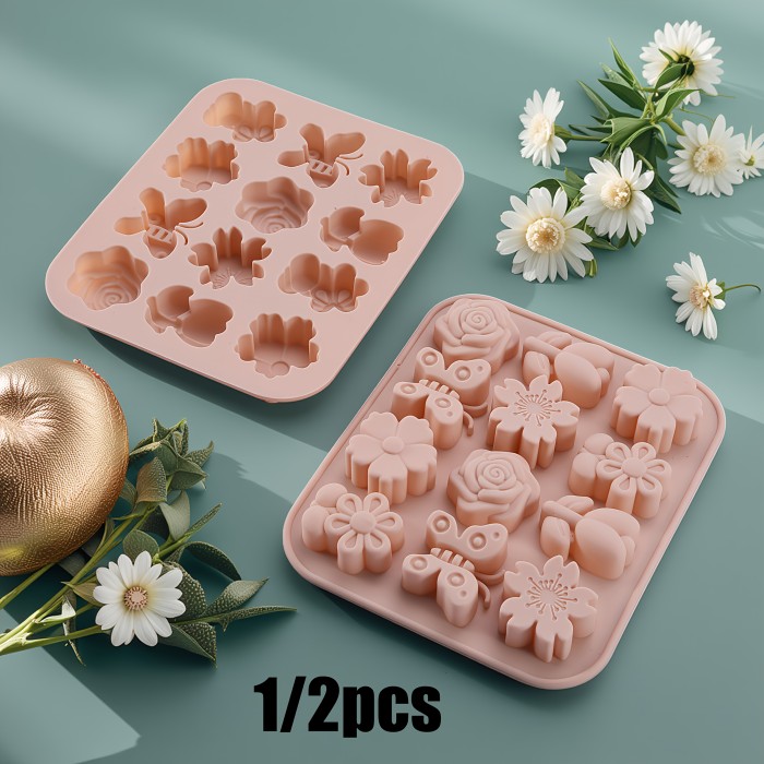 1\u002F2pcs Silicone Ice Cube Tray, Flower Pattern, Natural Series, Food-Grade Silicone, Easy Release, Essential for Summer Ice Cubes
