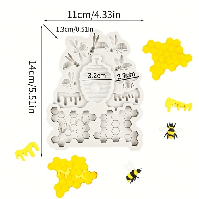 1pc Silicone Bee & Honeycomb Mold - Non-Stick, Food Grade for DIY Chocolates, Candies, Jellies, Ice Cubes, Snacks, Cupcake & Muffin Baking - PVC Free, with Queen Bee, Beehive Design