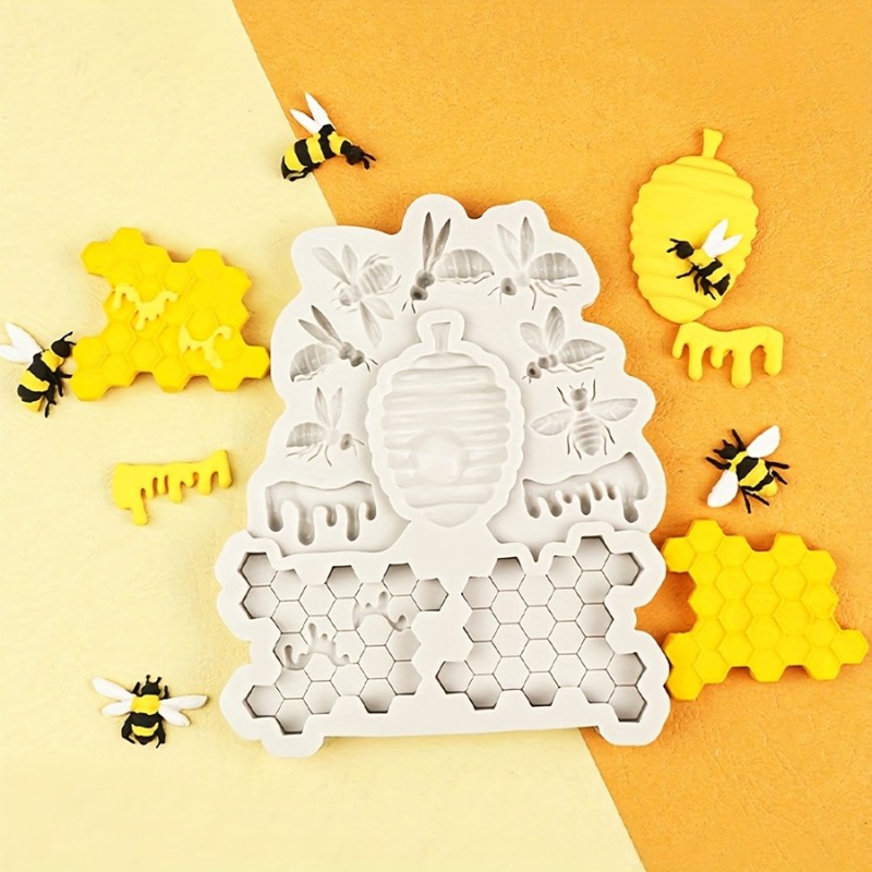 1pc Silicone Bee & Honeycomb Mold - Non-Stick, Food Grade for DIY Chocolates, Candies, Jellies, Ice Cubes, Snacks, Cupcake & Muffin Baking - PVC Free, with Queen Bee, Beehive Design