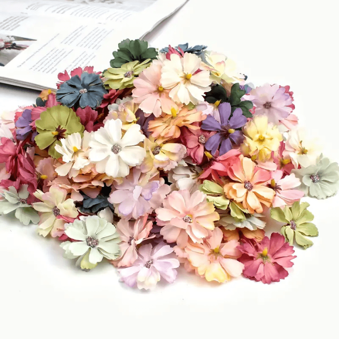 20pcs 1.77\u002FInch 1.77inch Mixed Colors Chrysanthemum Heads Mini Artificial Flowers, for Wedding, Home Decor, Christmas Wreath And Scrapbooking