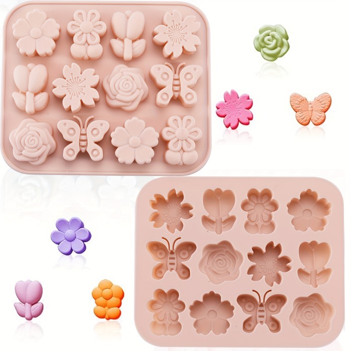 1\u002F2pcs Silicone Ice Cube Tray, Flower Pattern, Natural Series, Food-Grade Silicone, Easy Release, Essential for Summer Ice Cubes
