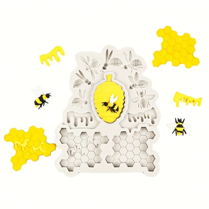 1pc Silicone Bee & Honeycomb Mold - Non-Stick, Food Grade for DIY Chocolates, Candies, Jellies, Ice Cubes, Snacks, Cupcake & Muffin Baking - PVC Free, with Queen Bee, Beehive Design