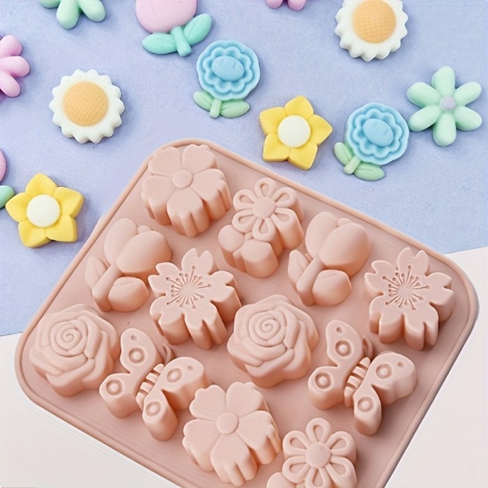 1\u002F2pcs Silicone Ice Cube Tray, Flower Pattern, Natural Series, Food-Grade Silicone, Easy Release, Essential for Summer Ice Cubes
