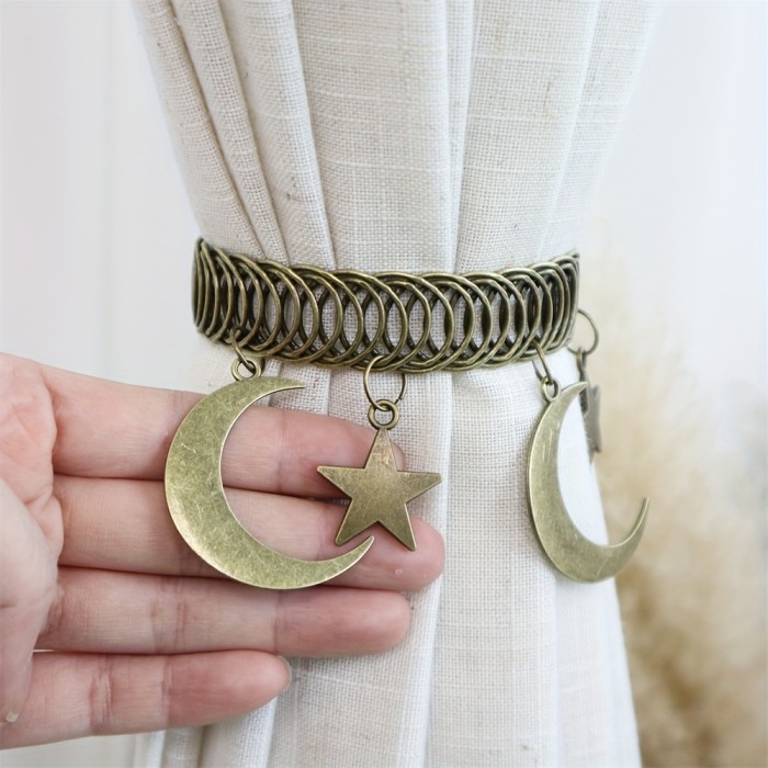 1pc Vintage Star and Moon Metal Curtain Tieback - Zinc Alloy, Ideal for Living Room, Bedroom, Study - Elegant Home Decor Accessory, Curtain Tiebacks|Vintage Style|Durable Zinc Alloy, Curtains for Living Room