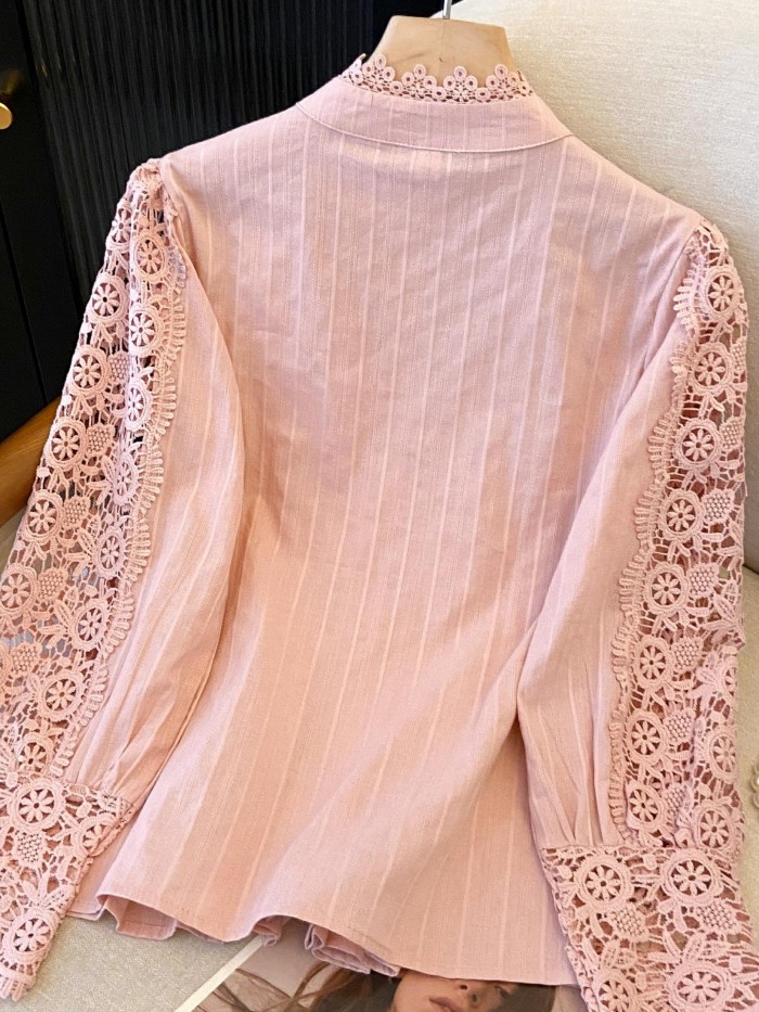 ✨Sweet Patchwork Stand Collar Long Sleeve Shirt