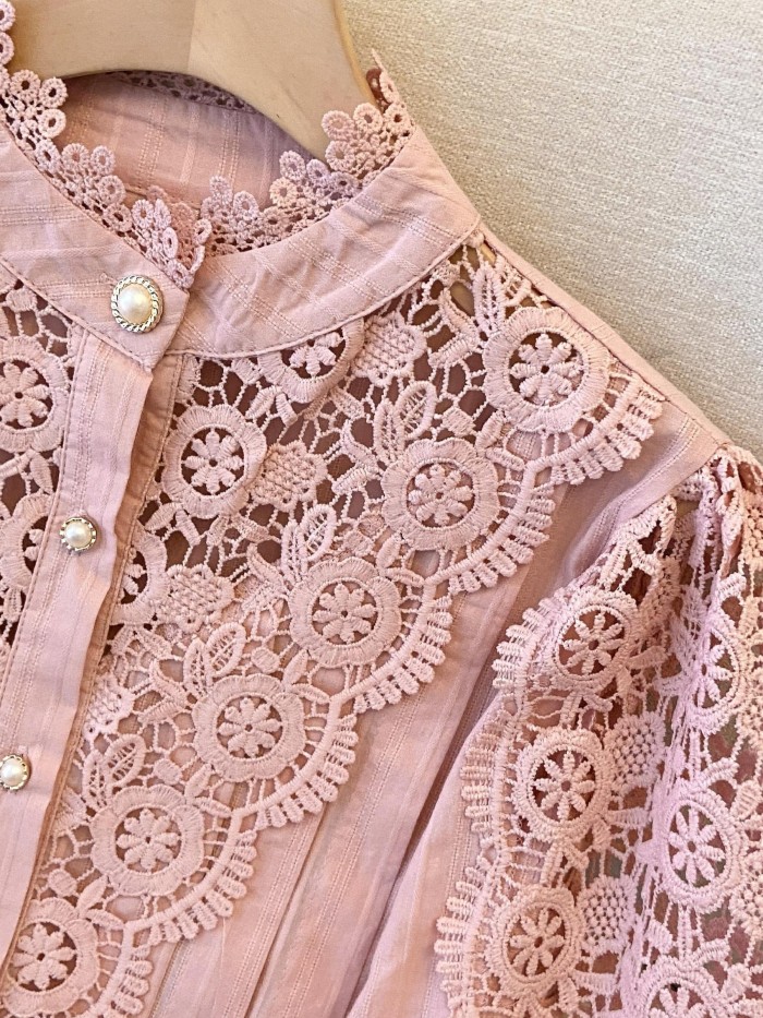 ✨Sweet Patchwork Stand Collar Long Sleeve Shirt