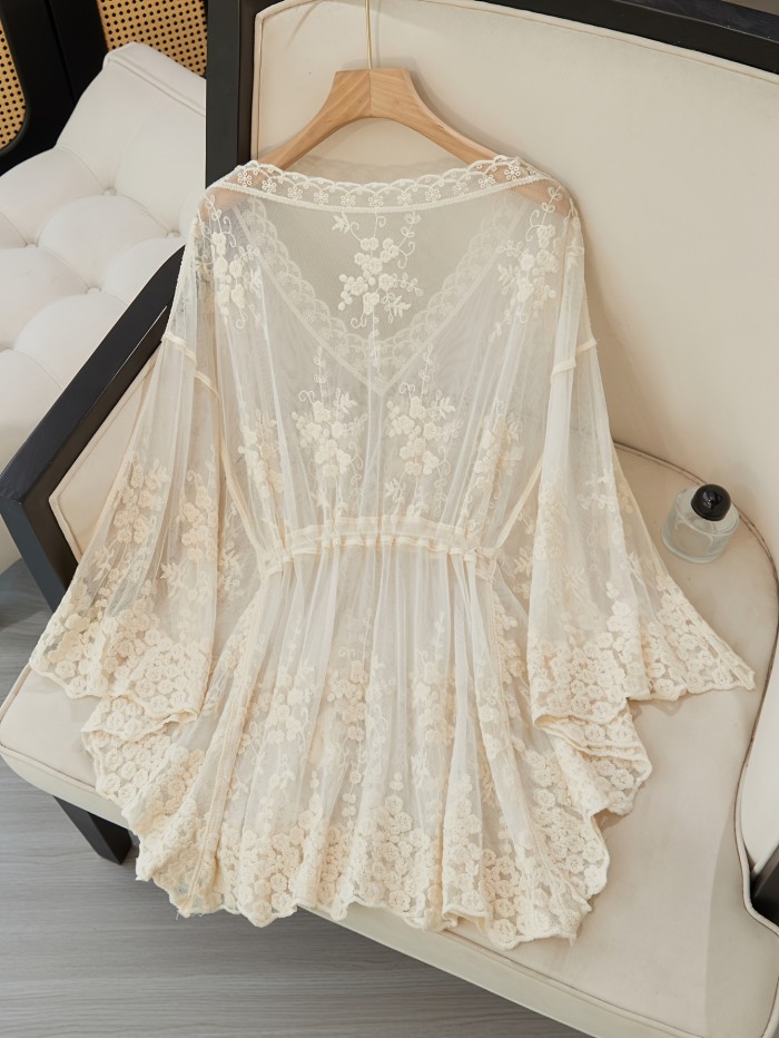 Ladies' Beach Blouse, Spring And Summer Openwork Embroidered Bat Pullover V-Neck, Suitable for Casual Daily Travel And Beach Holiday