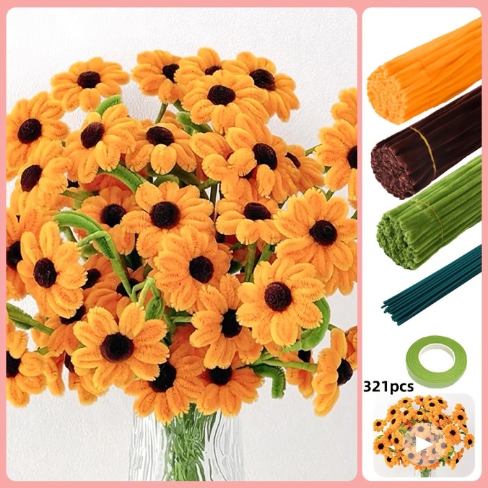 271\u002F321pcs DIY Daisy Flower Craft Kit with Tutorial Video - Adult Pipe Cleaner Craft Supplies, Chenille Stems for Perfect Wedding Bouquets and Party Decorations, Mother's Day Gift
