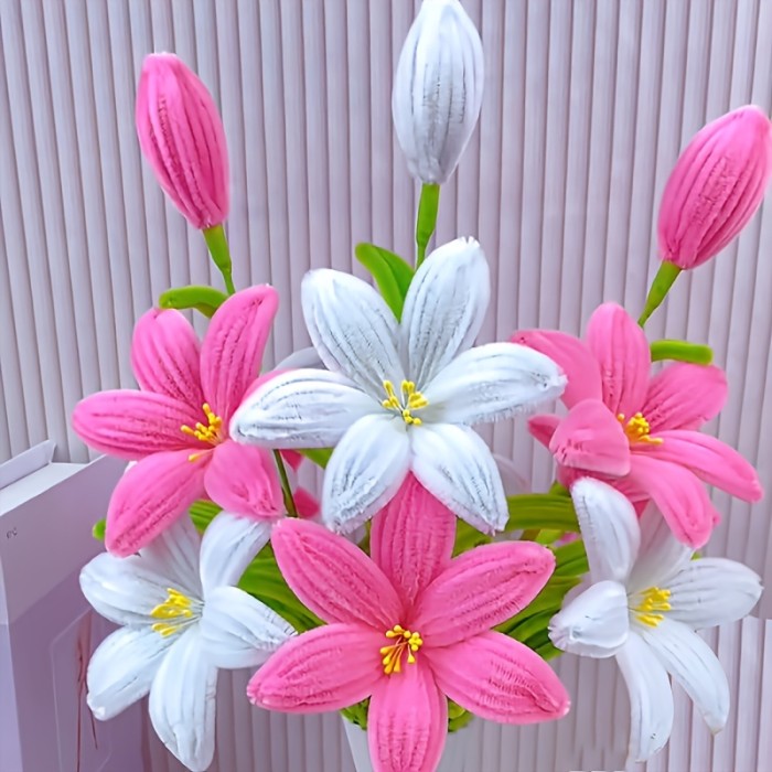 311pcs-361pcs Lily Tube Cleaner Bouquet Set, Including 150pcs Tube Cleaning Sticks And 10pcs Floral Sticks, 1 Roll of Tape And about 100pcs Flower Cores, Upgraded Handmade Tool Kit, Suitable for Thanksgiving, Teacher'S Day