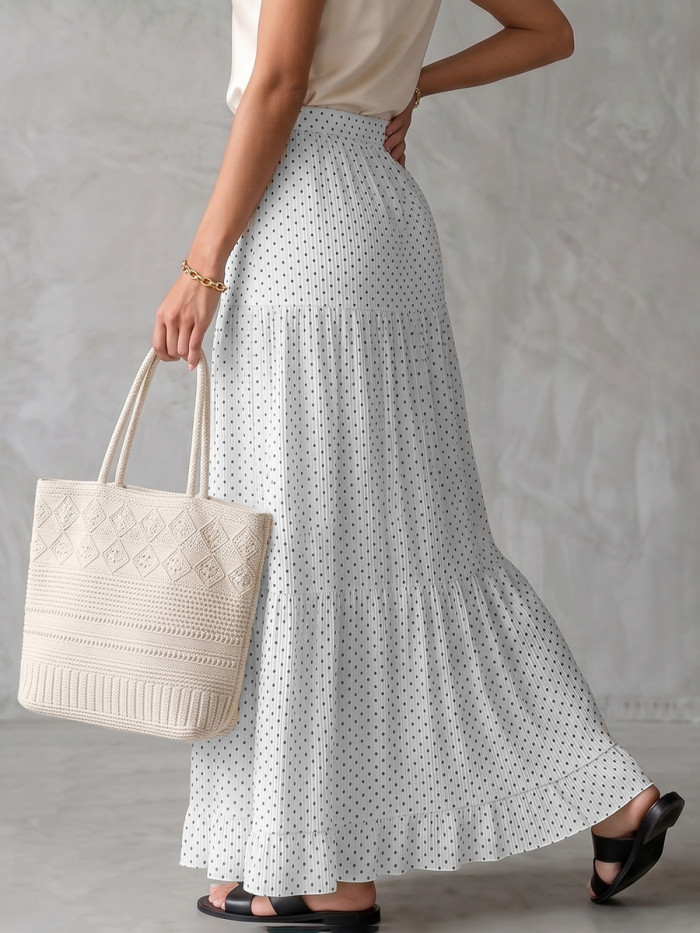 Polka Dot Pleated Contrast Color High Waisted A-Line Skirts Bottoms
