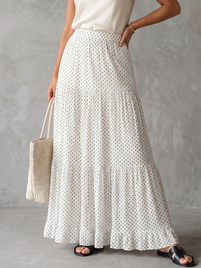 Polka Dot Pleated Contrast Color High Waisted A-Line Skirts Bottoms