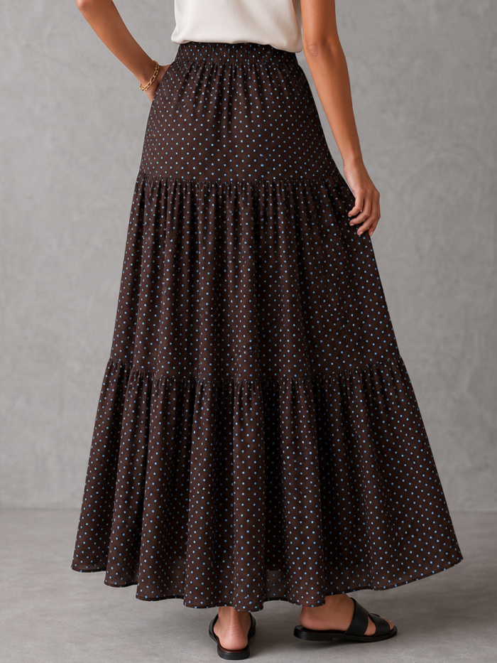 Polka Dot Pleated Contrast Color High Waisted A-Line Skirts Bottoms