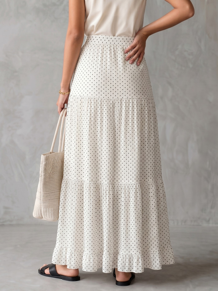 Polka Dot Pleated Contrast Color High Waisted A-Line Skirts Bottoms
