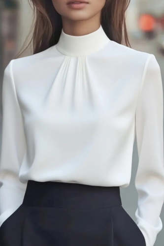 Solid Color Long-sleeved High-neck Casual Shirt
