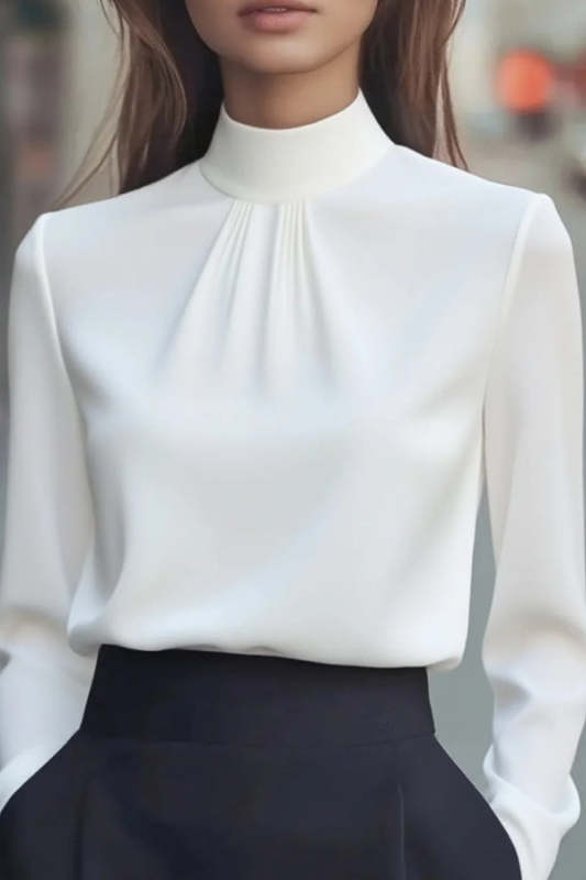 Solid Color Long-sleeved High-neck Casual Shirt