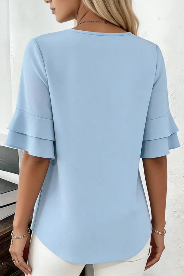 Solid Color Round Neck Short-sleeved Loose Casual Top