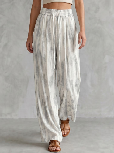 Pockets Elasticity Drawstring Contrast Color Wide Leg High Waisted Trousers Pants