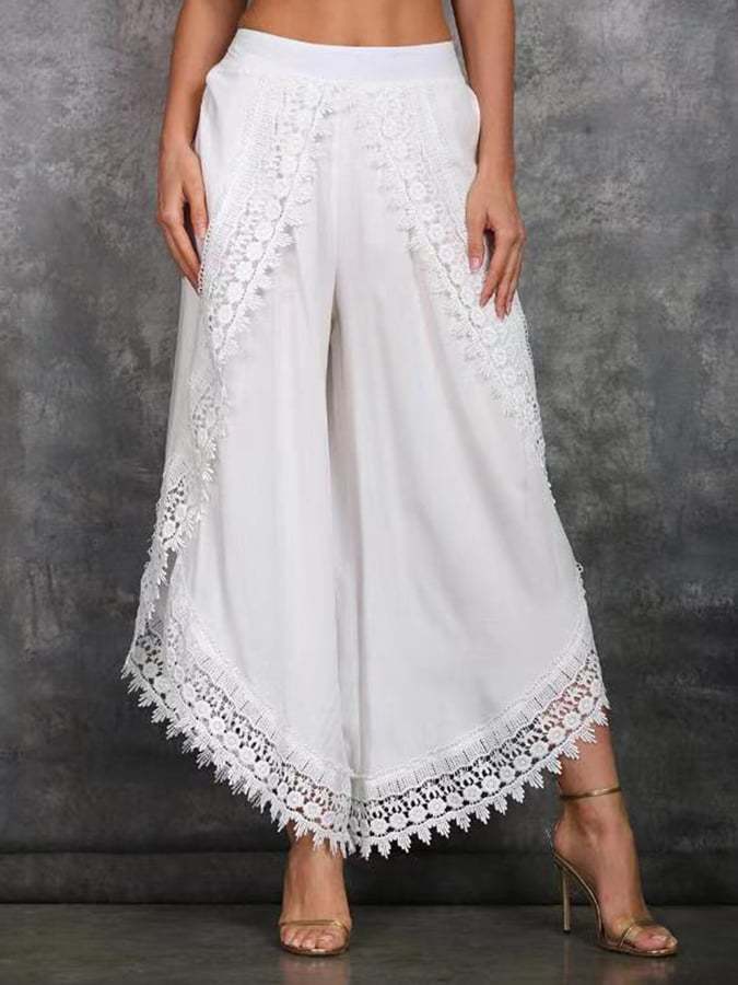 Lace Irregular Wide Leg Pants