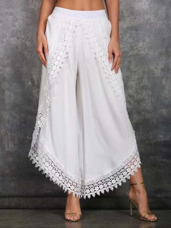 Lace Irregular Wide Leg Pants