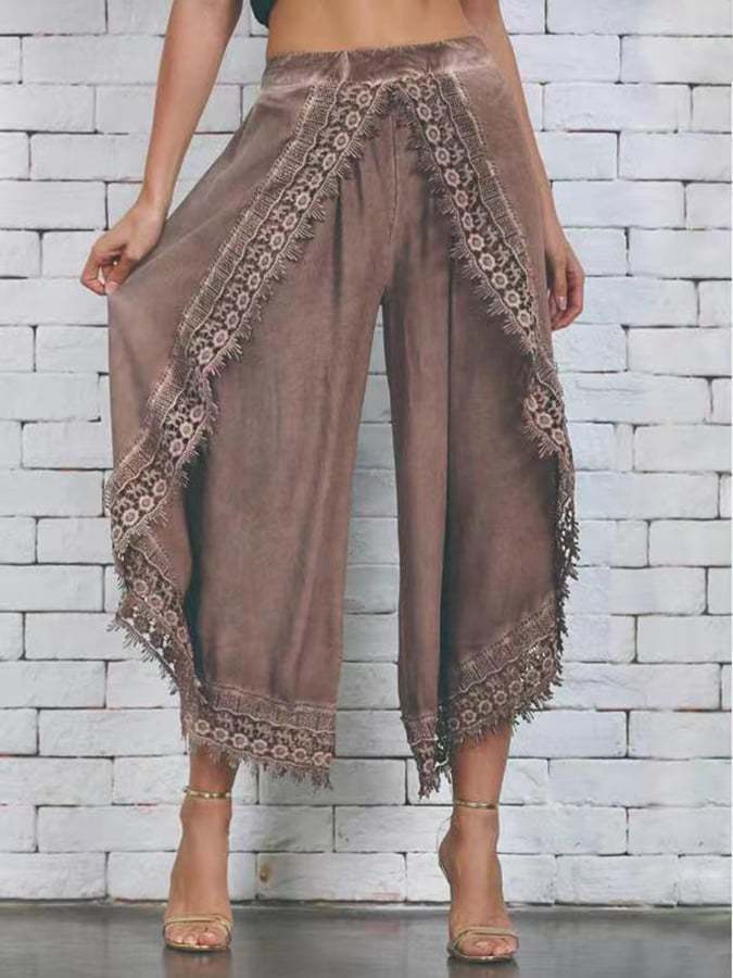 Lace Irregular Wide Leg Pants